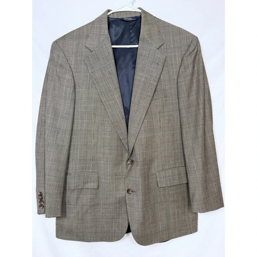Polo Ralph Lauren Suit Mens 40/34 Brown Glen Plaid Wool 2 Piece Blazer Pants VTG